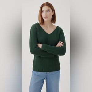 Pact Fisherman Knit Tie Back Sweater in Green